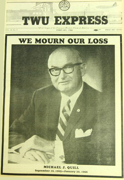 Cover of TWU Express Announcing death of Mike Quill in January 1966
