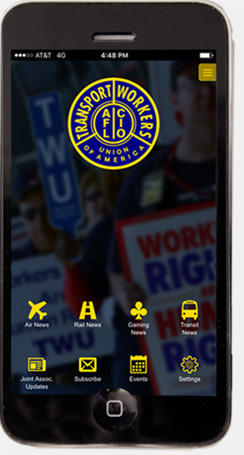 Smartphone with TWU app home screen, icons and TWU logo